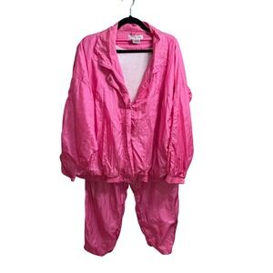Casual Isle Vibrant Pink Nylon Tracksuit Set Jacket Pants Womens 3X Retro 80's